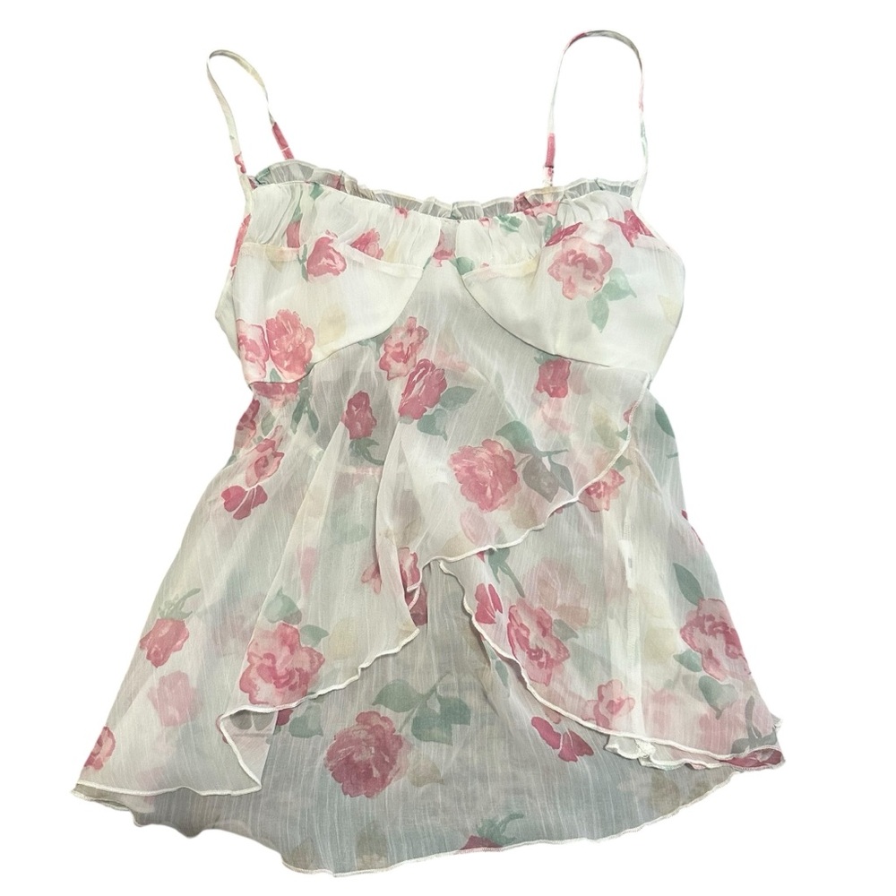Social Tourist Asymmetrical Hem Chiffon Babydoll Top Size Medium - Picture 2 of 8